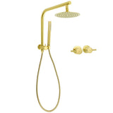 WELS Brushed Gold Round 2in1 Shower Head Set Diverter Wall Arm Stainless Steel Handheld + Taps | darrahopens.com.au Premium AU Stock