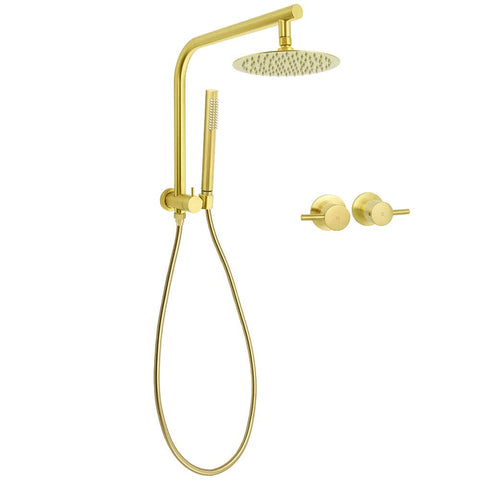 WELS Brushed Gold Round 2in1 Shower Head Set Diverter Wall Arm Stainless Steel Handheld + Taps | darrahopens.com.au Premium AU Stock