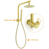 WELS Brushed Gold Round 2in1 Shower Head Set Diverter Wall Arm Stainless Steel Handheld + Taps | darrahopens.com.au Premium AU Stock