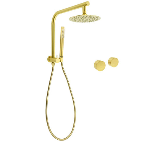 WELS Brushed Gold Round 2in1 Shower Head Set Ergonomic Handheld Gooseneck Arm Twin Taps | darrahopens.com.au Premium AU Stock