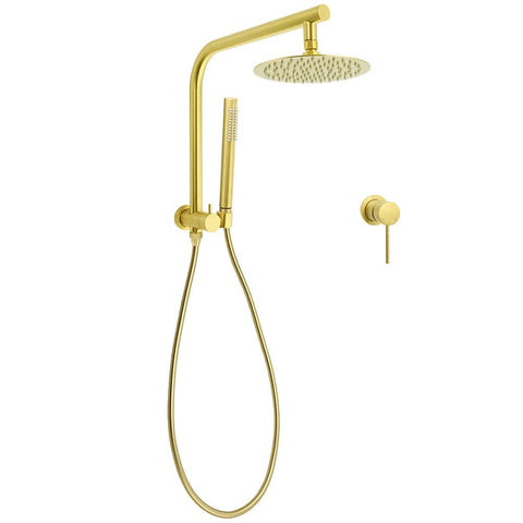 WELS Brushed Gold Round Dual Shower Head Set Diverter Wall Arm Single Mode Handheld Small Face Mixer | darrahopens.com.au Premium AU Stock