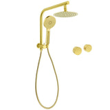 WELS Brushed Gold Round Dual Shower Head Set Simple Hold Handheld Gooseneck Arm Twin Taps | darrahopens.com.au Premium AU Stock