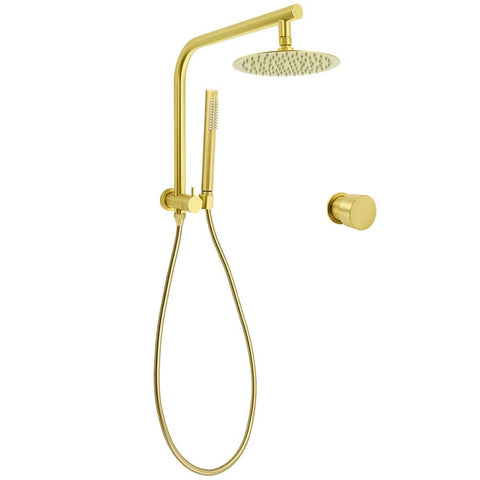 WELS Brushed Gold Round Dual Shower Head Set Single Mode Handheld Gooseneck Arm Wall Mixer | darrahopens.com.au Premium AU Stock