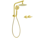 WELS Brushed Gold Round Twin 8" Shower Head Set Diverter Wall Arm Metal Handheld + Taps | darrahopens.com.au Premium AU Stock