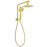 WELS Brushed Gold Round Twin 8" Shower Head Set Diverter Wall Arm Single Mode Handheld | darrahopens.com.au Premium AU Stock