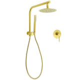 WELS Brushed Gold Round Twin Shower Head Set Diverter Wall Arm Single Mode Handheld Wall Mixer | darrahopens.com.au Premium AU Stock