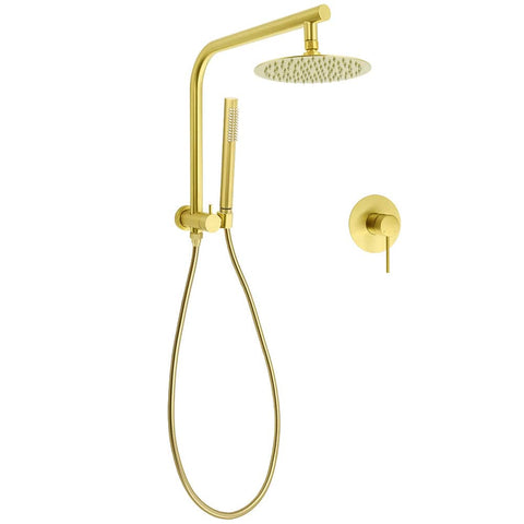 WELS Brushed Gold Round Twin Shower Head Set Diverter Wall Arm Single Mode Handheld Wall Mixer | darrahopens.com.au Premium AU Stock