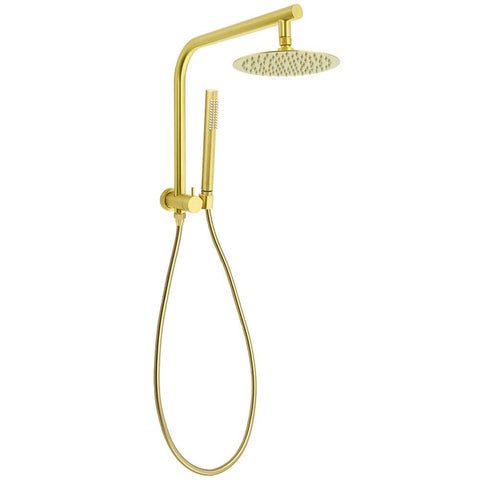 WELS Brushed Gold Round Twin Shower Head Set Diverter Wall Arm Stainless Steel Handheld Rose | darrahopens.com.au Premium AU Stock