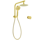 WELS Brushed Gold Round Twin Shower Head Set Stainless Steel Handheld Gooseneck Arm Wall Mixer | darrahopens.com.au Premium AU Stock