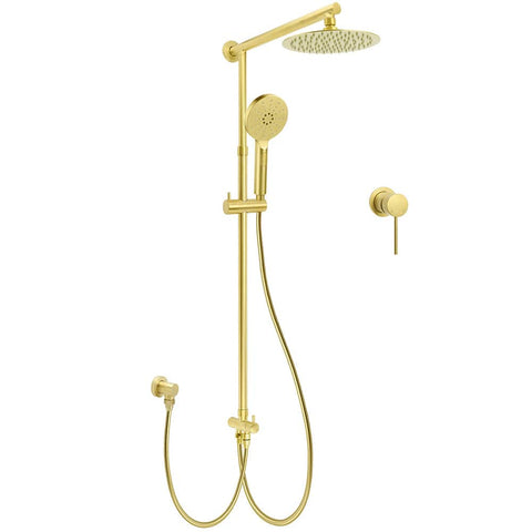WELS Brushed Gold Shower 8" Round Head 3 Mode Handheld Rose Sliding Rail Mixer Dual Set | darrahopens.com.au Premium AU Stock