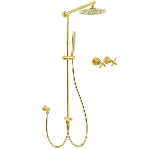 Darrahopens Furniture > Bathroom > Shower Heads & Screens WELS Brushed Gold Shower 8" Round Head Stainless Steel Handheld Rose Sliding Rail Mixer Dual Set