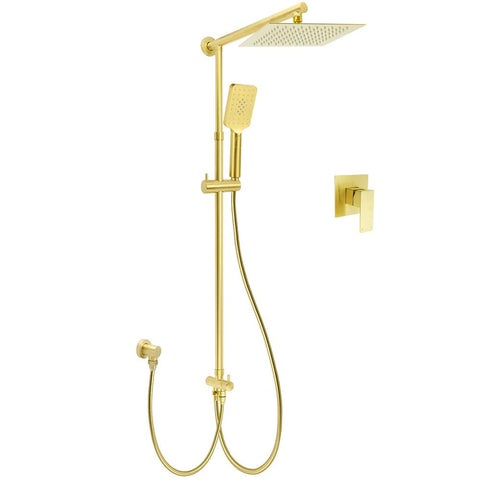 WELS Brushed Gold Square 10" Rain Head 3 Mode Handheld Sliding Rail Wall Mixer 2in1 Shower Set | darrahopens.com.au Premium AU Stock