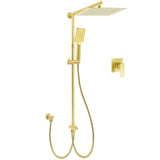 Darrahopens Furniture > Bathroom > Shower Heads & Screens WELS Brushed Gold Square 12" Rainfall Head 3 Modes Handheld Sliding Rail Wall Mixer 2in1 Shower Set