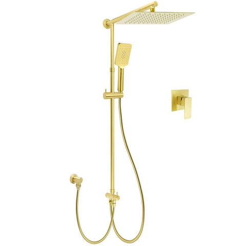 Darrahopens Furniture > Bathroom > Shower Heads & Screens WELS Brushed Gold Square 12" Rainfall Head 3 Modes Handheld Sliding Rail Wall Mixer 2in1 Shower Set