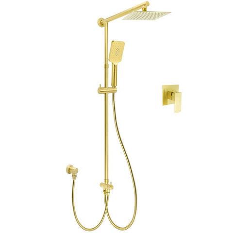 WELS Brushed Gold Square 8" Rain Shower Head 3 Mode Handheld Sliding Rail Arm Dual Mixer Set | darrahopens.com.au Premium AU Stock