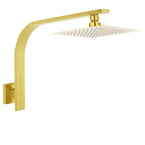 WELS Brushed Gold Square 8" Slim Rain Shower Head Brass Wall Gooseneck Arm Set | darrahopens.com.au Premium AU Stock