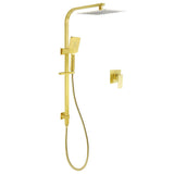 Darrahopens Furniture > Bathroom > Shower Heads & Screens WELS Brushed Gold Square Shower 10" Large Rain Head Handheld Silde Rail Arm 2in1 Set + Mixer