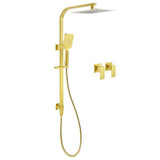 Darrahopens Furniture > Bathroom > Shower Heads & Screens WELS Brushed Gold Square Shower 10" Thin Rain Head Handheld Silde Rail Arm 2in1 Taps Set