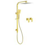 Darrahopens Furniture > Bathroom > Shower Heads & Screens WELS Brushed Gold Square Shower 12" Large Rain Head 3 Modes Handheld Silde Rail Arm 2in1 Taps Set
