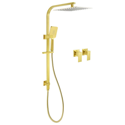 Darrahopens Furniture > Bathroom > Shower Heads & Screens WELS Brushed Gold Square Shower 12" Large Rain Head 3 Modes Handheld Silde Rail Arm 2in1 Taps Set