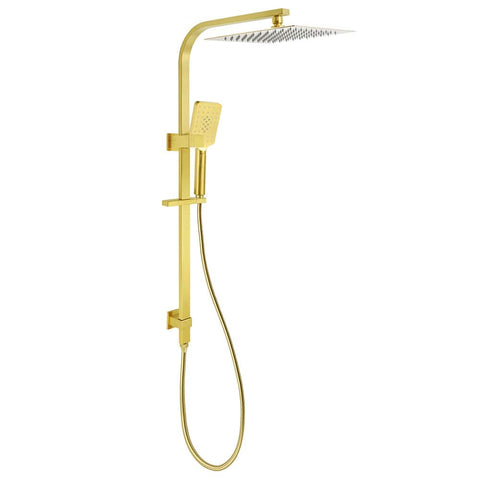 Darrahopens Furniture > Bathroom > Shower Heads & Screens WELS Brushed Gold Square Shower 12" Large Rain Head Handheld Silde Rail Arm 2in1 Set
