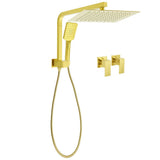 WELS Brushed Gold Twin Shower 12" Rain Head Handheld Diverter Wall Arm Set Square Taps | darrahopens.com.au Premium AU Stock