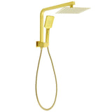 WELS Brushed Gold Twin Shower 8" Rain Head Handheld Diverter Wall Arm Square | darrahopens.com.au Premium AU Stock