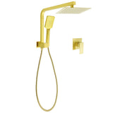 WELS Brushed Gold Twin Shower 8" Rain Head Handheld Diverter Wall Arm Square Mixer | darrahopens.com.au Premium AU Stock