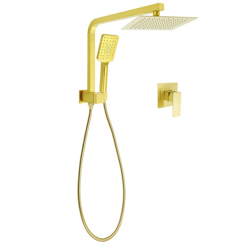 WELS Brushed Gold Twin Shower 8" Rain Head Handheld Diverter Wall Arm Square Mixer | darrahopens.com.au Premium AU Stock