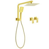 WELS Brushed Gold Twin Shower 8" Rain Head Handheld Diverter Wall Arm Square Taps | darrahopens.com.au Premium AU Stock