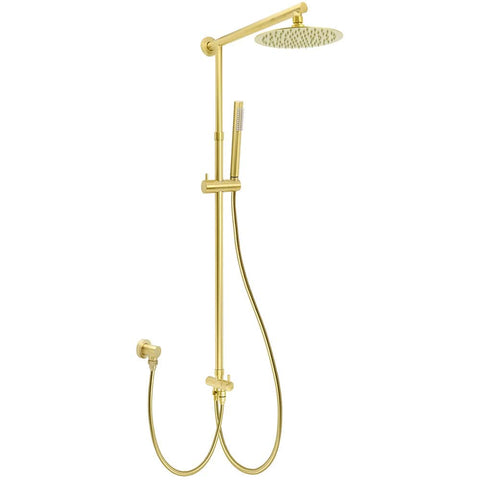 Darrahopens Furniture > Bathroom > Shower Heads & Screens WELS Brushed Gold Twin Shower 8" Round Head Set Single Mode Handheld Rose Sliding Rail Arm