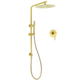 WELS Brushed Gold Twin Shower Large Round 12" Rain Head Handheld Rose Silde Wall Rail Arm Mixer | darrahopens.com.au Premium AU Stock