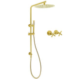 WELS Brushed Gold Twin Shower Large Round 12" Rain Head Metal Handheld Silde Wall Rail New Luxury Mixer | darrahopens.com.au Premium AU Stock