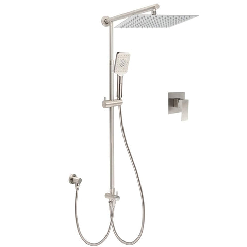 Darrahopens Furniture > Bathroom > Shower Heads & Screens WELS Brushed Nickel 12" Rain Head Shower Square 3 Modes Handheld Sliding Rail Arm Mixer Dual Set