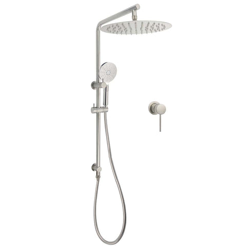 WELS Brushed Nickel 2in1 Shower Set Sliding Rail Arm 12" Round Head Handheld Small Face Mixer | darrahopens.com.au Premium AU Stock