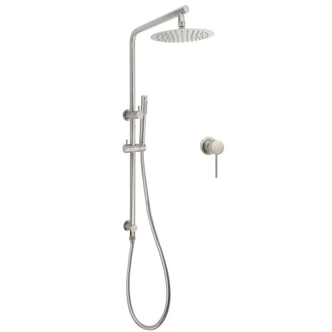 WELS Brushed Nickel 2in1 Shower Set Sliding Rail Arm 8" Round Head Metal Handheld Small Face Mixer | darrahopens.com.au Premium AU Stock