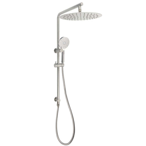 WELS Brushed Nickel Dual Shower Set Sliding Rail Arm 12" Round Head Handheld 2 Way Diverter | darrahopens.com.au Premium AU Stock