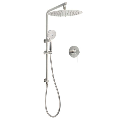 WELS Brushed Nickel Dual Shower Set Sliding Rail Arm 12" Round Head Handheld Wall Mixer | darrahopens.com.au Premium AU Stock