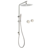 WELS Brushed Nickel Dual Shower Set Sliding Rail Arm 12" Round Head Metal Handheld Twin Taps Valve | darrahopens.com.au Premium AU Stock
