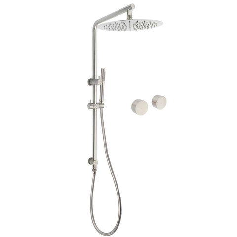 WELS Brushed Nickel Dual Shower Set Sliding Rail Arm 12" Round Head Metal Handheld Twin Taps Valve | darrahopens.com.au Premium AU Stock