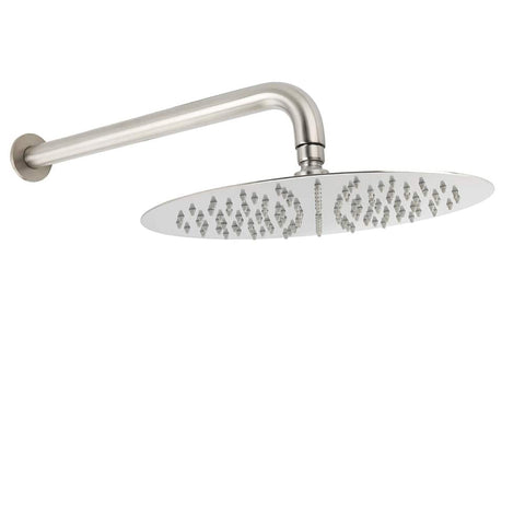 WELS Brushed Nickel Round 12" Rain Shower Head Straight Wall Mount Arm Mixer Set | darrahopens.com.au Premium AU Stock