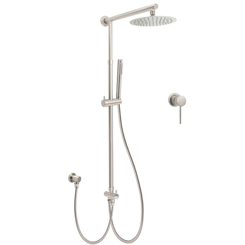 Darrahopens Furniture > Bathroom > Shower Heads & Screens WELS Brushed Nickel Round 8" Rain Head Shower 1 Mode Handheld Sliding Rail Mixer 2in1 Set