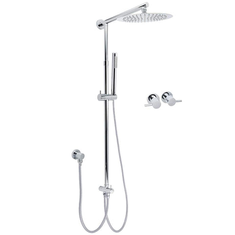 Darrahopens Furniture > Bathroom > Shower Heads & Screens WELS Chrome 10" Round Rain Handheld Twin Shower Head Arm Sliding Rail Arm Double Taps Control