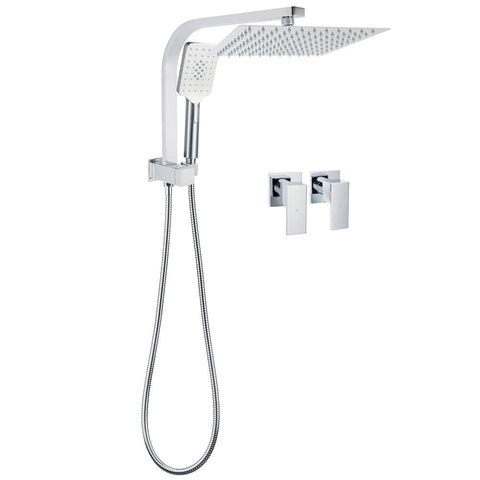 WELS Chrome 2in1 10" Square Rain Shower Head Handheld Spray Diverter Wall Arm Taps Set | darrahopens.com.au Premium AU Stock