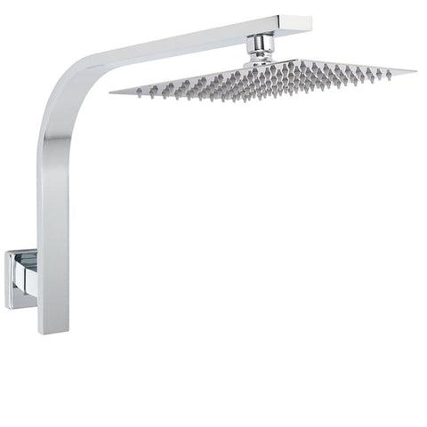 Darrahopens Furniture > Bathroom > Shower Heads & Screens WELS Chrome 8" 200mm SUS Square Rainfall Shower Head Brass Gooseneck Wall Arm Set