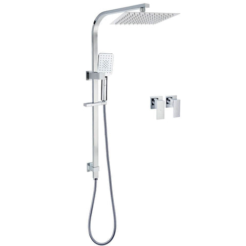 Darrahopens Furniture > Bathroom > Shower Heads & Screens WELS Chrome 8" Twin Square Shower Set Rain Head 3 Modes Handheld Sliding Rail + Taps