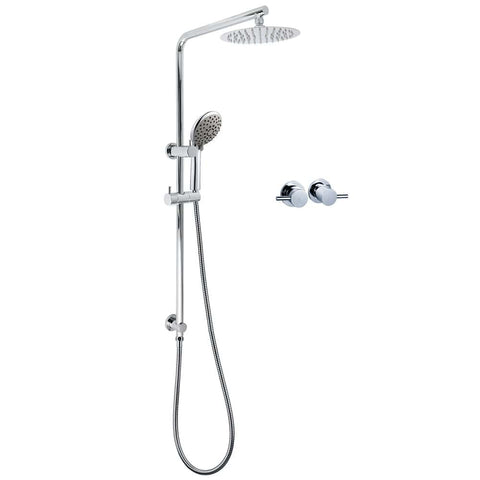 WELS Chrome Dual 8" Slim Rain Shower 5 Modes Rose Mixer Valve Sliding Rail Set + Taps | darrahopens.com.au Premium AU Stock