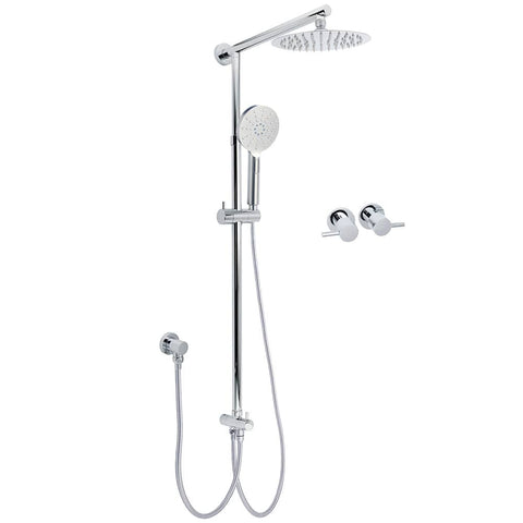 Darrahopens Furniture > Bathroom > Shower Heads & Screens WELS Chrome Round 8" Thin Rainfall Head Handheld Sliding Rail Arm 2in1 Shower Twin Taps Set