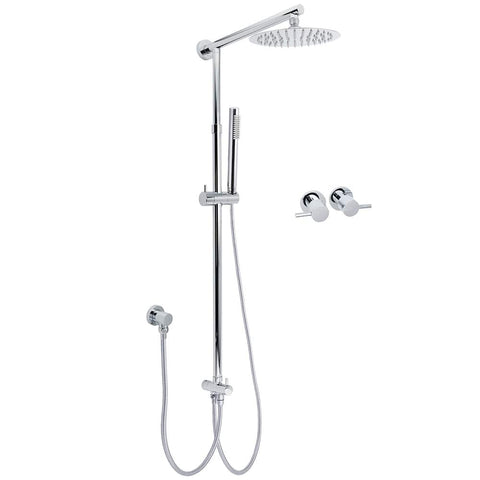 Darrahopens Furniture > Bathroom > Shower Heads & Screens WELS Chrome Round 8" Thin Rainfall Head Metal Handheld Sliding Rail Arm Dual Shower Twin Taps Set
