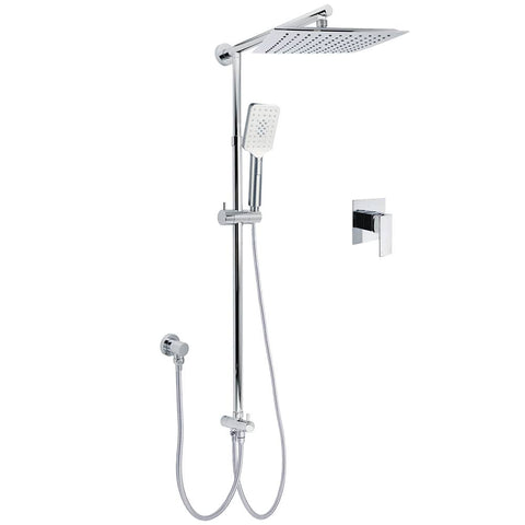 Darrahopens Furniture > Bathroom > Shower Heads & Screens WELS Chrome Square 10" Rain Shower Head 3 Mode Handheld Sliding Rail Wall Arm With Mixer